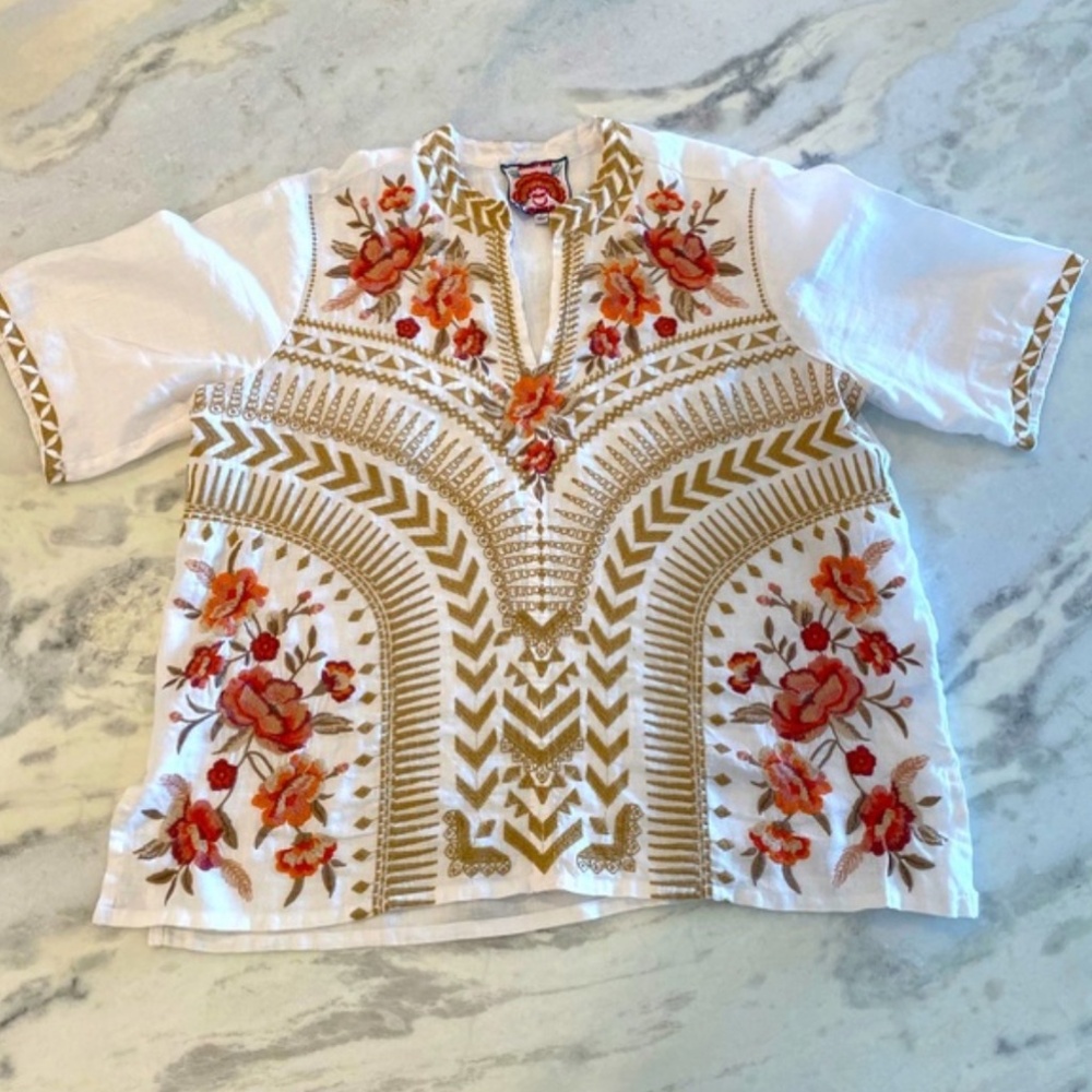 Johnny Was Embroidered Workshop Large linen top